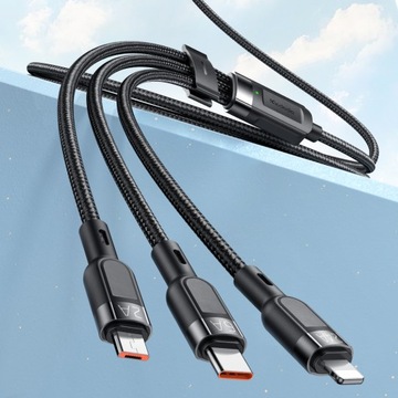 MCDODO USB КАБЕЛЬ 3 В 1 USB-C LIGHTNING MICRO USB БЫСТРАЯ ЗАРЯДКА 6 А 65 Вт 1 М