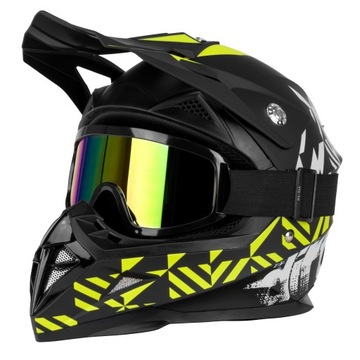 JUNIOR DZIECKA KASK MOTOCYKLOWY HORN CROSS + GOGLE