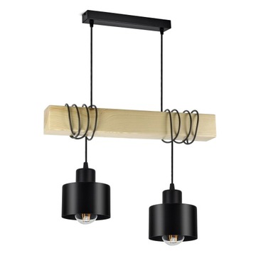 Lampa Wisząca Żyrandol Czarny Drewniana Belka LED