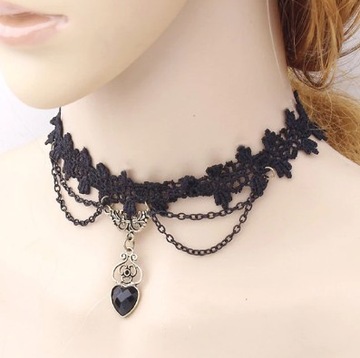 Choker Naszyjnik Koronka Kamień Elegancki