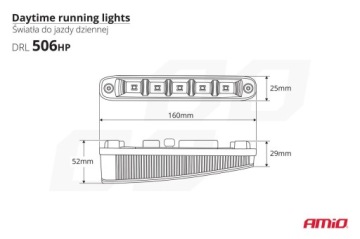 ДНЕВНЫЕ ХОДОВЫЕ ФОНАРИ AMiO 506HP 16 см, угловые, 1 Вт, одобрение RL DRL