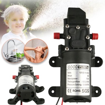 MEMBRANOWA POMPA CIŚNIENIOWA WODY 6L/MIN 12V 70W SAMOZASYSAJĄCA DLA OGRODU