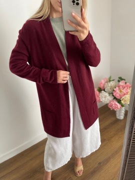 Burgundowy kardigan 100% KASZMIR miekki i delikatny z kieszeniami M