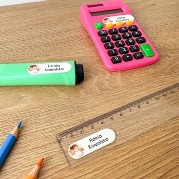 x58 Naklejki imienne ze zdjęciem dziecka Twoją grafiką szkoły przedszkola