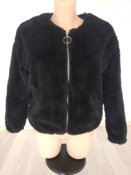 Krótka czarna pluszowa kurtka miś Bershka M 38