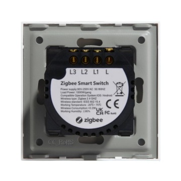 ZIGBEE TUYA 3K СЕНСОРНЫЙ ВЫКЛЮЧАТЕЛЬ СВЕТА БЕЗ N СТЕКЛЯННОГО ВЫКЛЮЧАТЕЛЯ