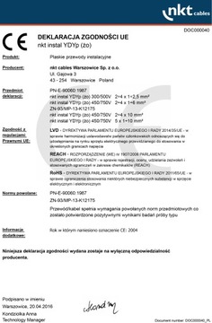 Плоский монтажный кабель YDYp żo 5x4 медный кабель 450/750В 1 м NKT