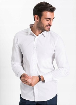 SLIM FIT MĘSKA 39/40 1H4F20 BONPRIX KOSZULA BIAŁA