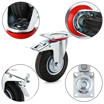 КОЛЕСО ПОВОРОТНОЕ РЕЗИНОВОЕ РУЛЕВОЕ МЕТАЛЛ КОЛЕСО 125ММ С ТОРМОЗОМ 2 ШТ.