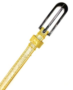 Pasek damski żółty perłowy połysk 110x1,2cm czarna klamra metalowa jakość