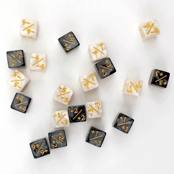 ZESTAW 10 KOSTEK K6 1,6 CM RPG LICZNIK BONUSÓW POZYTYW + NEGATYW MTG