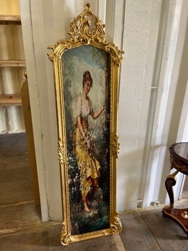 ZŁOTA RAMA - DAMA W OGRODZIE- secesja OBRAZ Płótno 176 cm