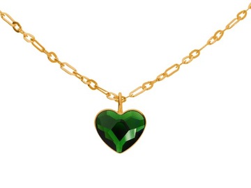 Naszyjnik srebrny złoto zielone serce,kryształ