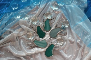 Aniołki witrażowe Tiffany ZESTAW 5szt. Seledyn