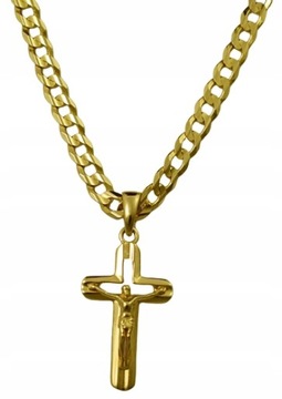 Łańcuszek Złoty Męski Pancerka Soczewkowa Pełna z Krzyżykiem pr 585 Grawer