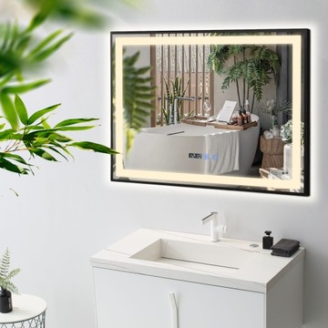 LUSTRO LED 80x60 ŁAZIENKOWE LEDOWE PODŚWIETLANE WŁĄCZNIK DOTYKOWY PREMIUM