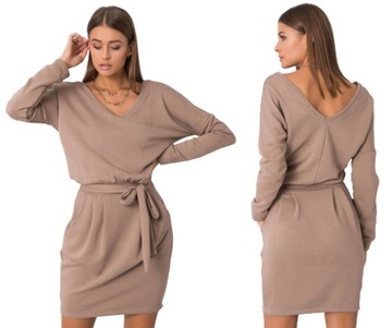 Sukienka oversize z wiązaniem, kieszenie, L