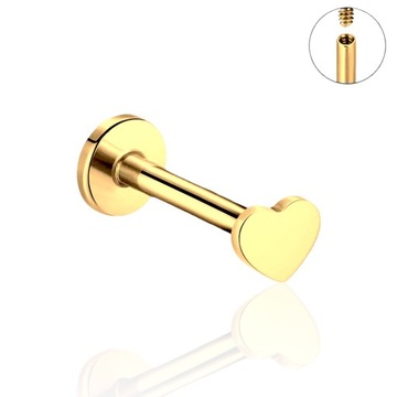 PIERCING Tytanowy Złoty Labret SERCE Lobe 1,2/6/3