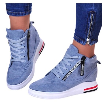 NIEBIESKIE DAMSKIE TRAMPKI SNEAKERSY BUTY NA NISKIM KOTURNIE 10783 38