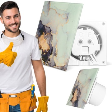 WENTYLATOR ŁAZIENKOWY Z TIMEREM 100 mm Panel Szklany Marmur RÓŻOWO ZŁOTY