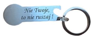 Brelok otwieracz do butelek żeton do wózka z grawerem