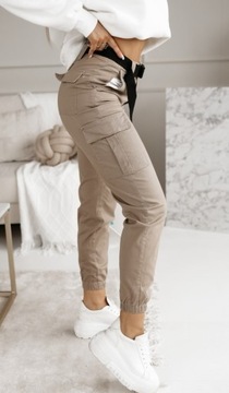 ЖЕНСКИЕ БРЮКИ-КАРГО С ПОЯСОМ, БЕЖЕВЫЕ, РАЗМЕРЫ