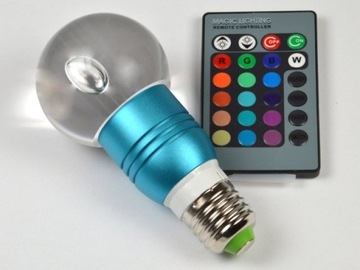 GAIS E27 RGB СВЕТОДИОДНАЯ ЛАМПА 3ВТ С СИНИМ ПУЛЬТОМ ДИСТАНЦИОННОГО УПРАВЛЕНИЯ