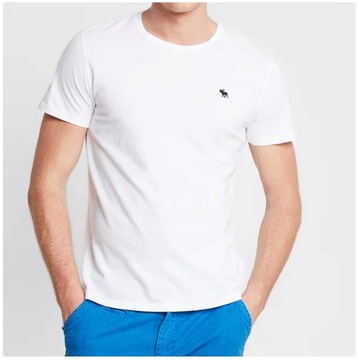 Abercrombie Fitch _ Biały Męski T-shirt Klasyczny Haft Logo Pierś White M