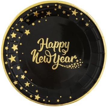 Talerzyki Czarne Sylwestrowe Happy New Year Na Sylwestra 6szt