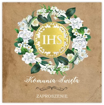 ZAPROSZENIA NA KOMUNIĘ PIERWSZA KOMUNIA KOMUNIJNE WIANEK IHS + KOPERTA