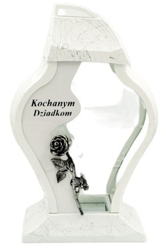 PIĘKNY Znicz Faraon NAPIS Kochanym Dziadkom BIAŁY SREBRNA RÓŻA WSTAWKA 34cm