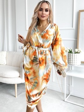 ELEGANCKA SUKIENKA damska kopertowy dekolt drapowanie print PLUS SIZE