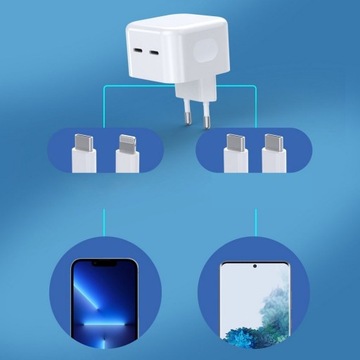Быстрое двойное зарядное устройство type C type-C USB-C x 2 PD QC 3.0 35 Вт для iPhone