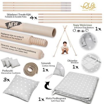 Детская палатка TIPI, комплект из 5 предметов, с дополнительным стабилизатором