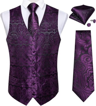 L Kamizelka krawat muszka elegancka garnituru męska fioletowa mucha