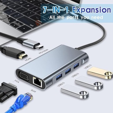 Адаптер 7-в-1 с 4K HDMI-концентратором, док-станцией с ПОДДЕРЖКОЙ USB C RJ45