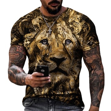T-SHIRT MĘSKI KOSZULKA WZÓR 3D LEW PRINTED M04