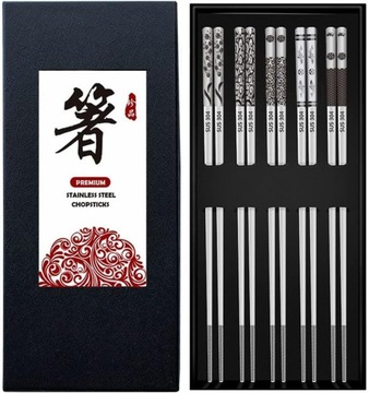 METALOWE PAŁECZKI DO SUSHI WIELOKROTNEGO UŻYTKU ELEGANCKIE ZESTAW 5 PAR