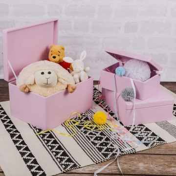 Розовый деревянный ящик с крышкой 30х20х14 см.