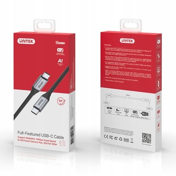 КАБЕЛЬ UNITEK USB C 10 Гбит/с 4K 60 Гц 20В 5А