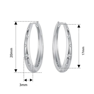 Srebrne Kolczyki Platerowane s925 Kółka Koła Cyrkonie Gwiazdy Prezent