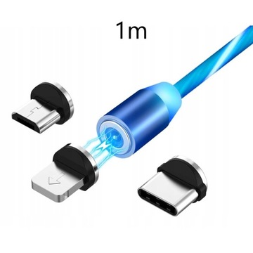 KABEL MAGNETYCZNY 3w1 DO IPHONE MICRO USB TYP-C 1m
