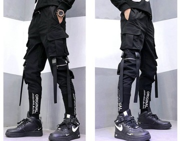 Hip Hop Men Ribbons Cargo Pants Fashion Harajuku 2