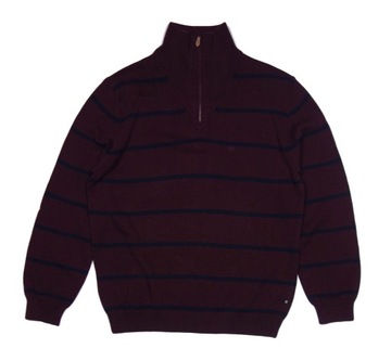 BUGATTI Męski Bordowy Sweter Bluza w Paski Logo r. L XL
