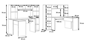 Угловой письменный стол с полкой NET106 ERBB541, белый/дуб ремесленный, FORTE, FREE