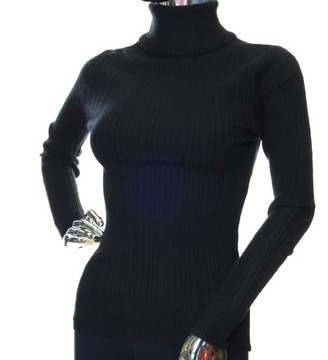Damski sweter z golfem golf w prążek prążkowany z wiskozą XS, S czarny