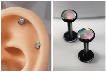 Labret z opalizującym kamieniem 1,2/6 srebrny