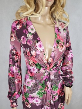 Nowa długa fioletowa sukienka maxi wzór kwiaty 32,XXS/34,XS BonPrix BPC