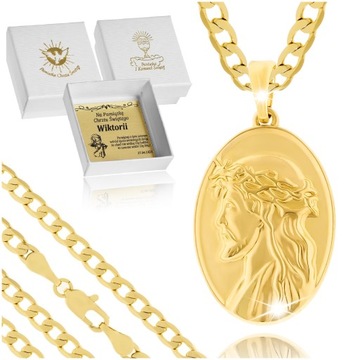 PAMIĄTKA I KOMUNII ŚWIETEJ / ZŁOTY ŁAŃCUSZEK Z MEDALIKIEM DLA CHŁOPCA 18K