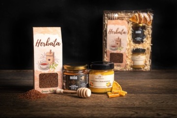 Подарочный набор-корзина с чаем, медом и апельсиновым вареньем в подарок